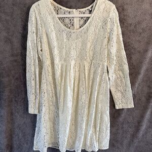 Vintage 90s Baby Doll Dress Small Ivory Lace with Slip Y2K Fairy Romantic Party